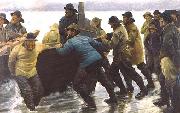 Michael Ancher, Fishermen setting a rowing boat ashore